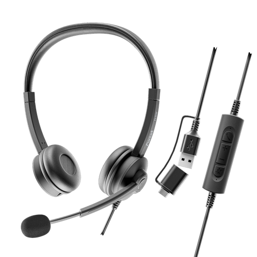 Axtel Flow UC Stereo USB-A Headset + USB-A/C Adapter 